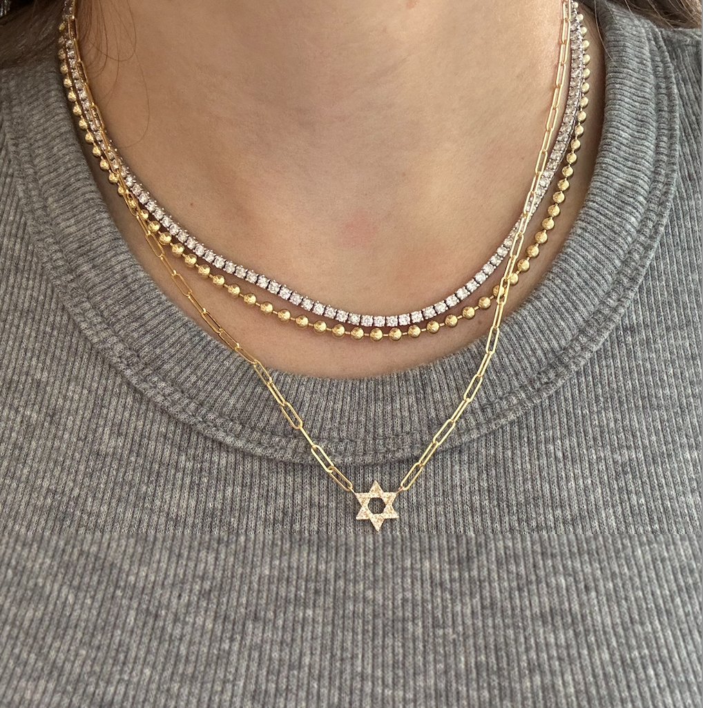 Small Diamond Star of David PaperClip Necklace - r.chiara