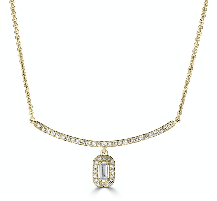 Diamond Baguette Drop Bar Necklace - r.chiara