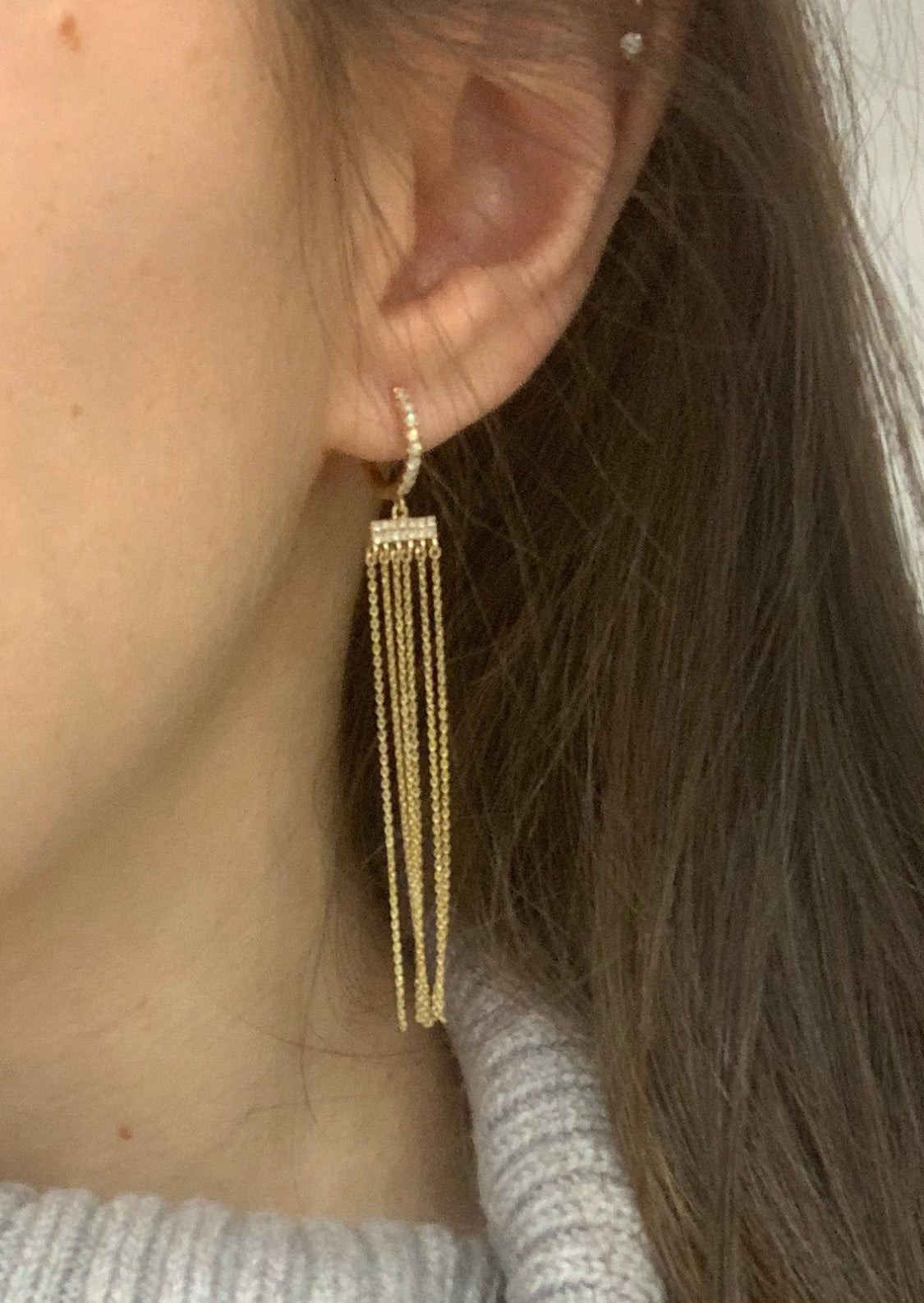 Diamond Bar Chain Dangle Earrings - r.chiara