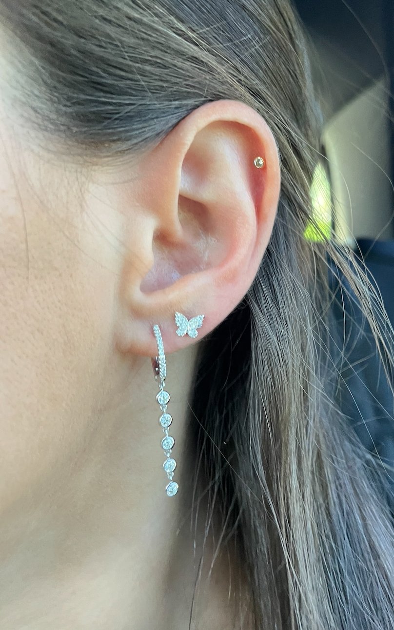 Diamond Bezel Drop Huggies - r.chiara