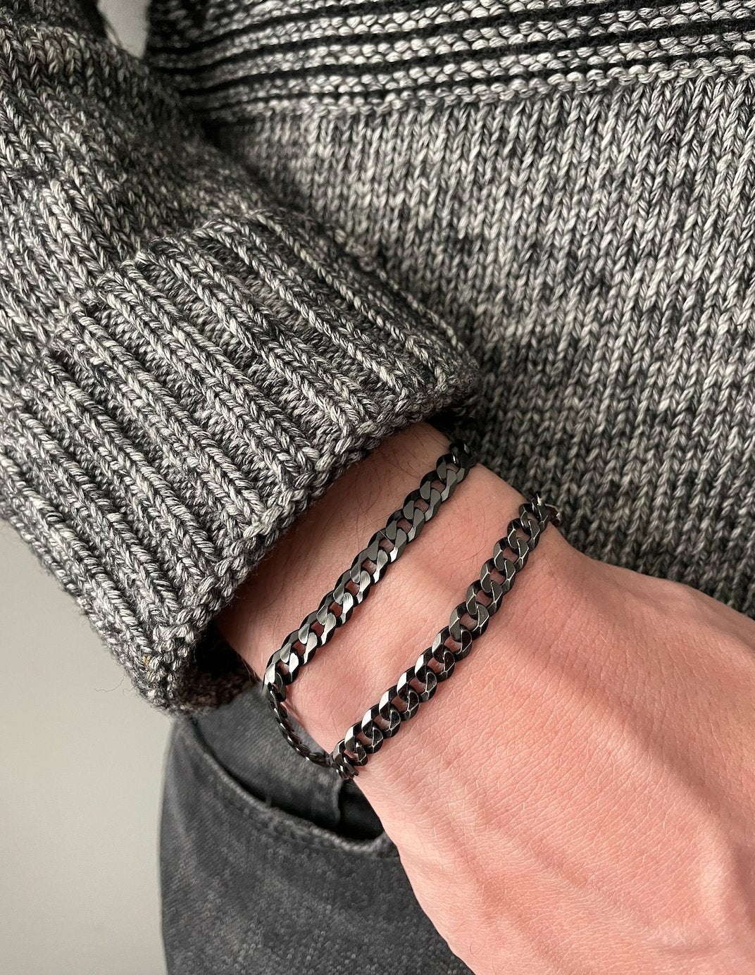 Mens Black Curb Chain Bracelet - r.chiara