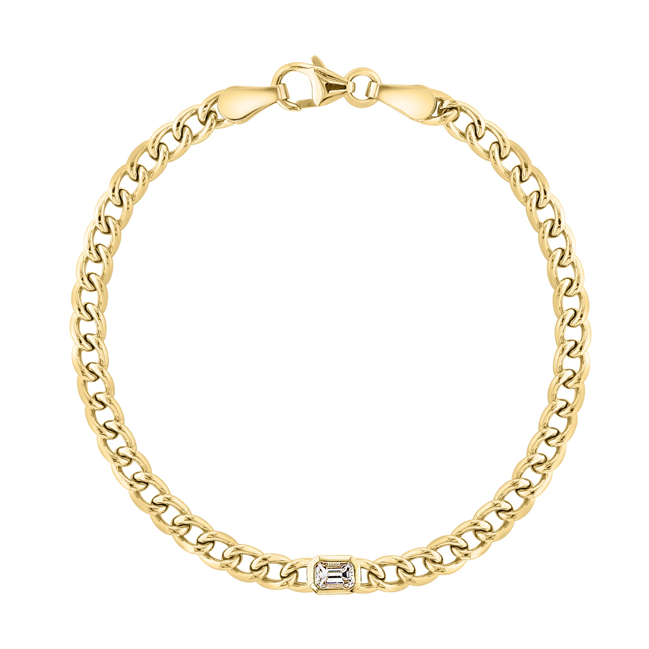 Rchiara Emerald Cut Diamond Bezel Bracelet with Curb Chain in 14K
